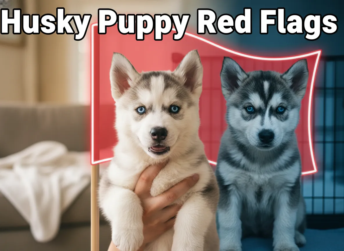 Husky puppy red flags healthy versus wary cautionary composite image