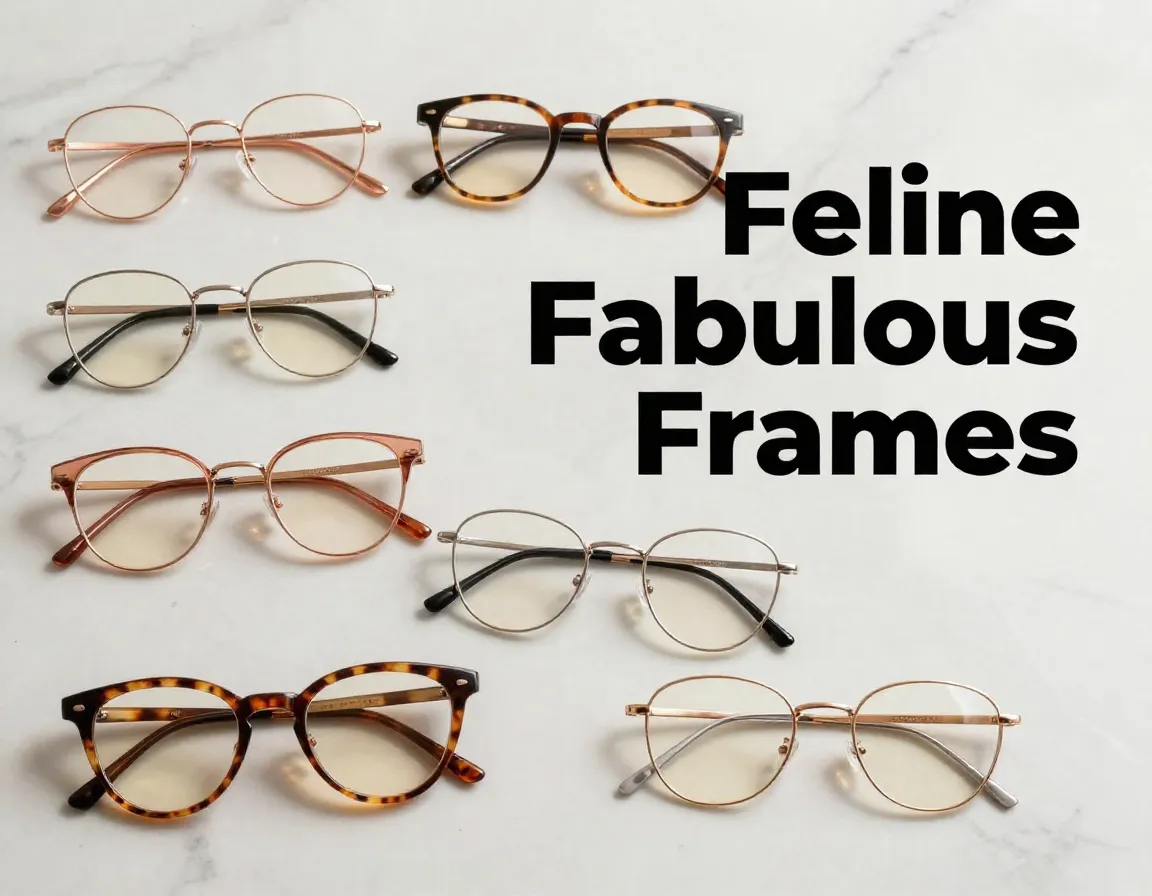 Six modern cat eye eyewear styles arranged in a chic flat lay