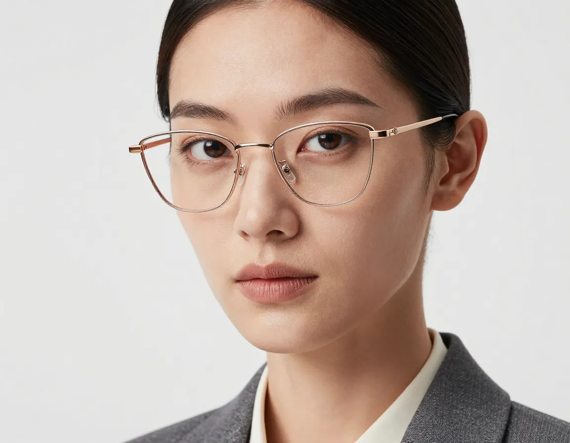 Slim metal cat eye glasses professional portrait rose gold