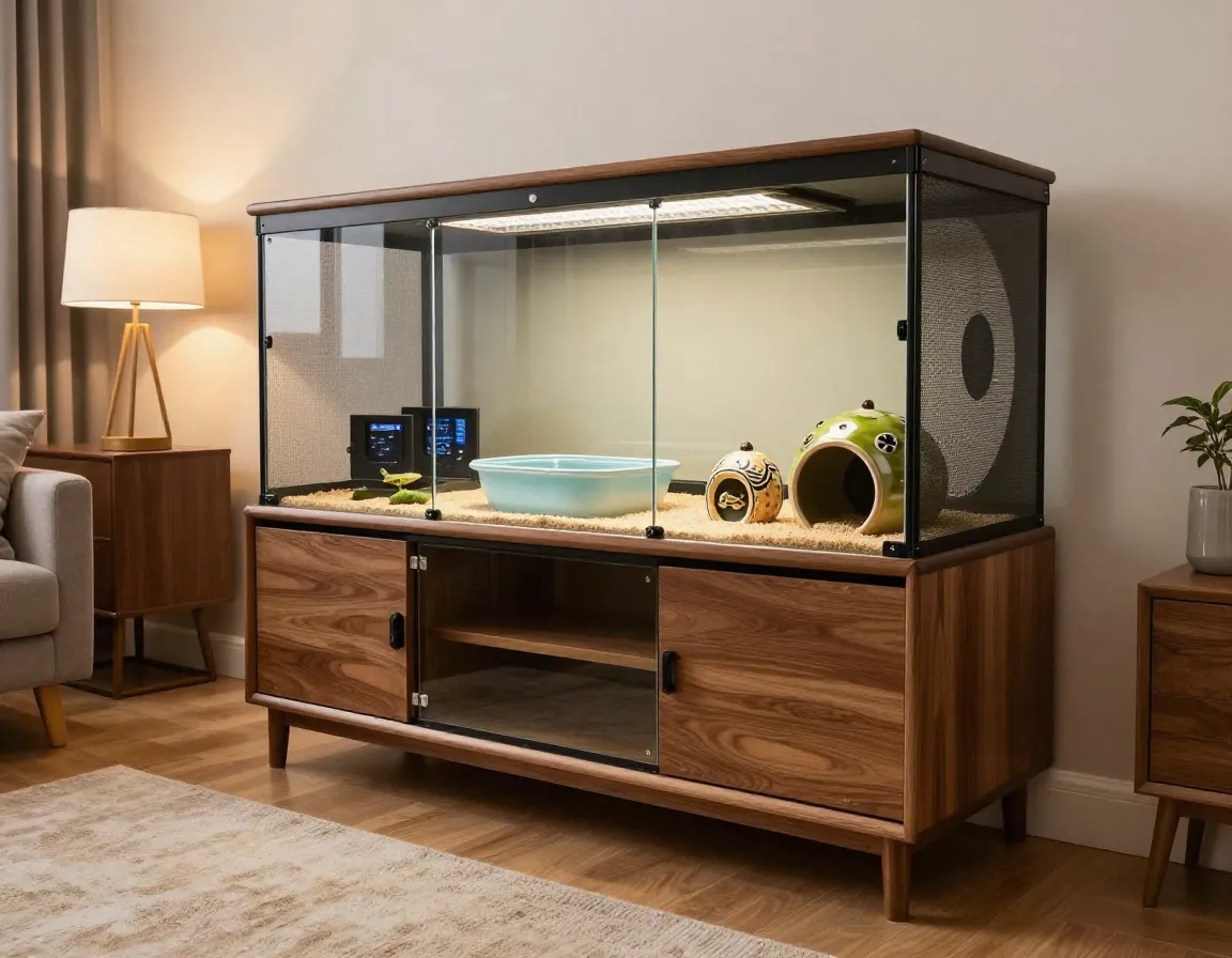 Upcycled entertainment center ball python habitat modern living room