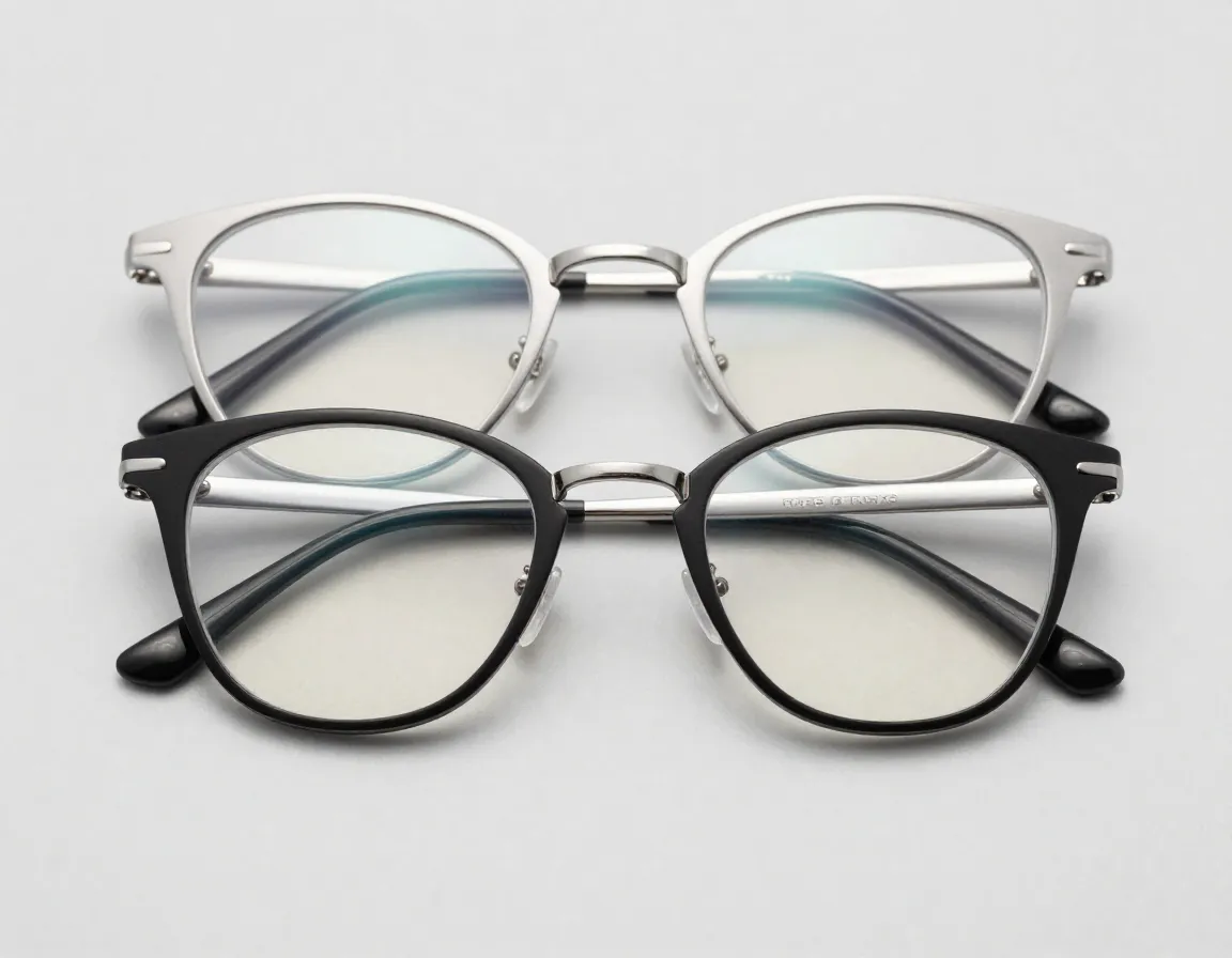 Two tone silver black cat eye glasses flat lay