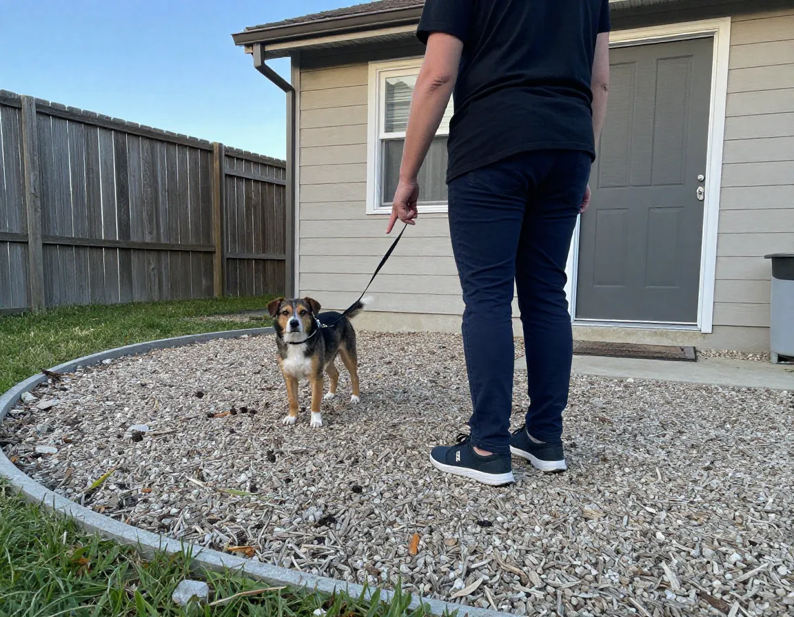 Establish designated potty area consistent routine location commands