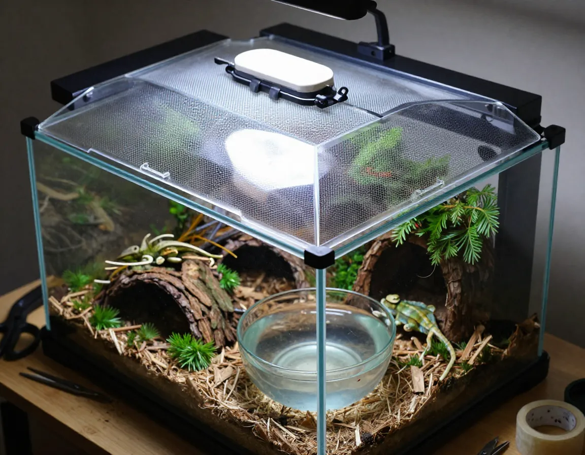 Modified glass aquarium lid humidity retention heating upgrade