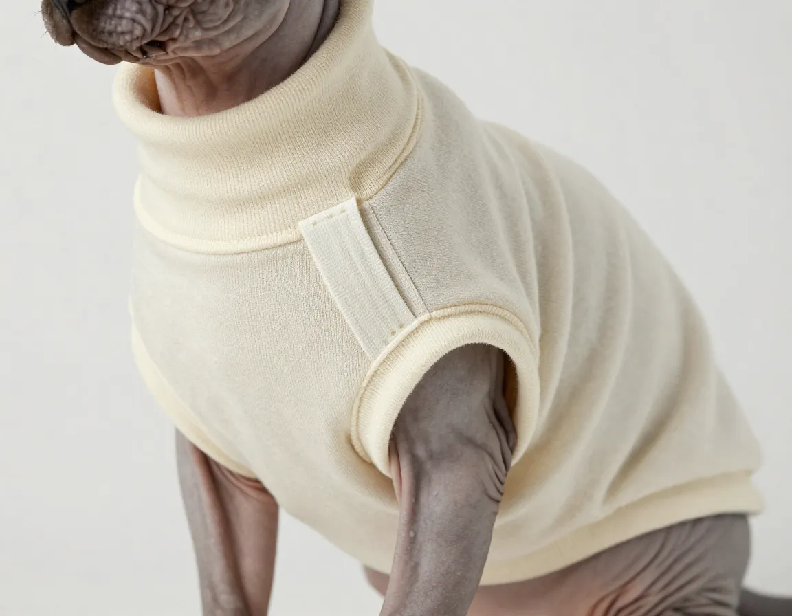 Sphynx cat in a perfectly fitted velcro closure cotton sweater