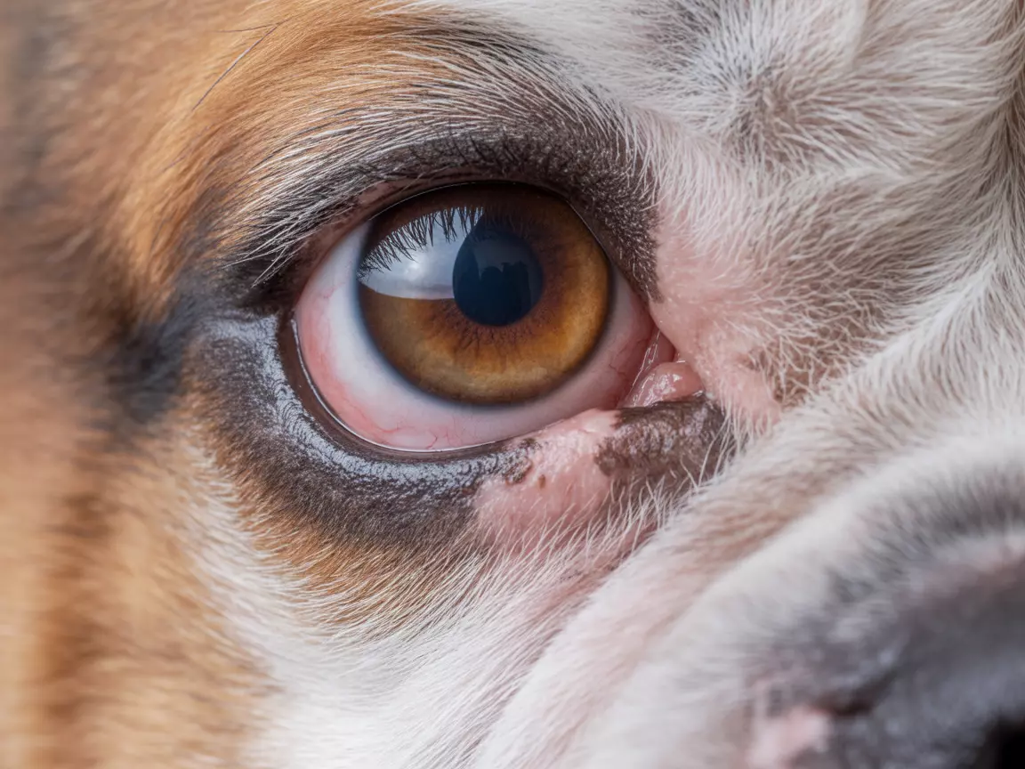 Extreme close up bulldog eye with inward rolled lower eyelid