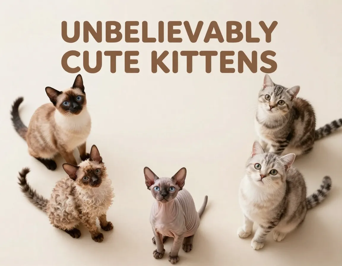 Six impossibly cute kitten breeds arranged in a circle