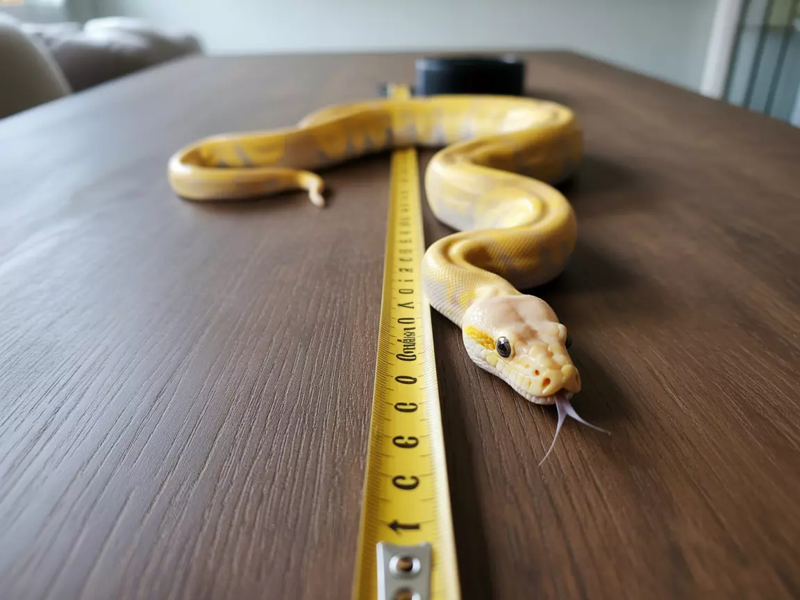 Adult ball python measuring four feet on tape