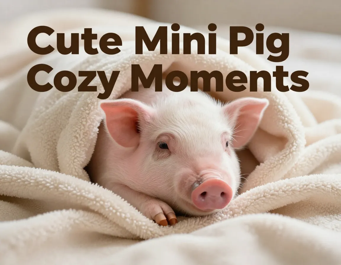 Cozy mini pig sleeping in cream blanket serene close up photo