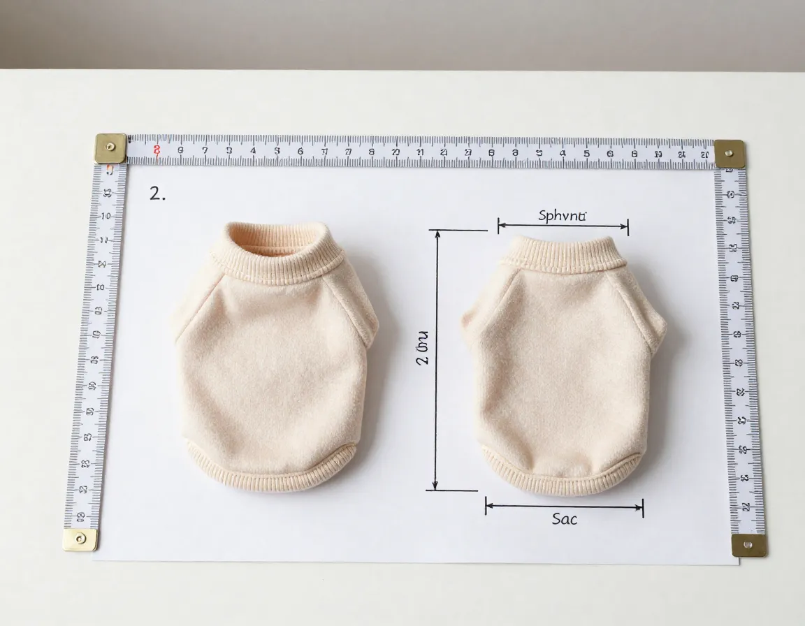 Sphynx kitten fitted sweater measurement chart on table