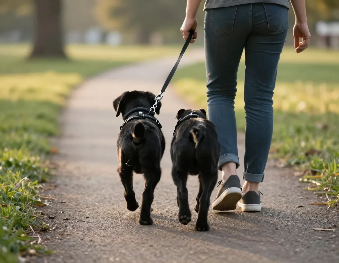 Leash training heel command front clip harness outdoor walk