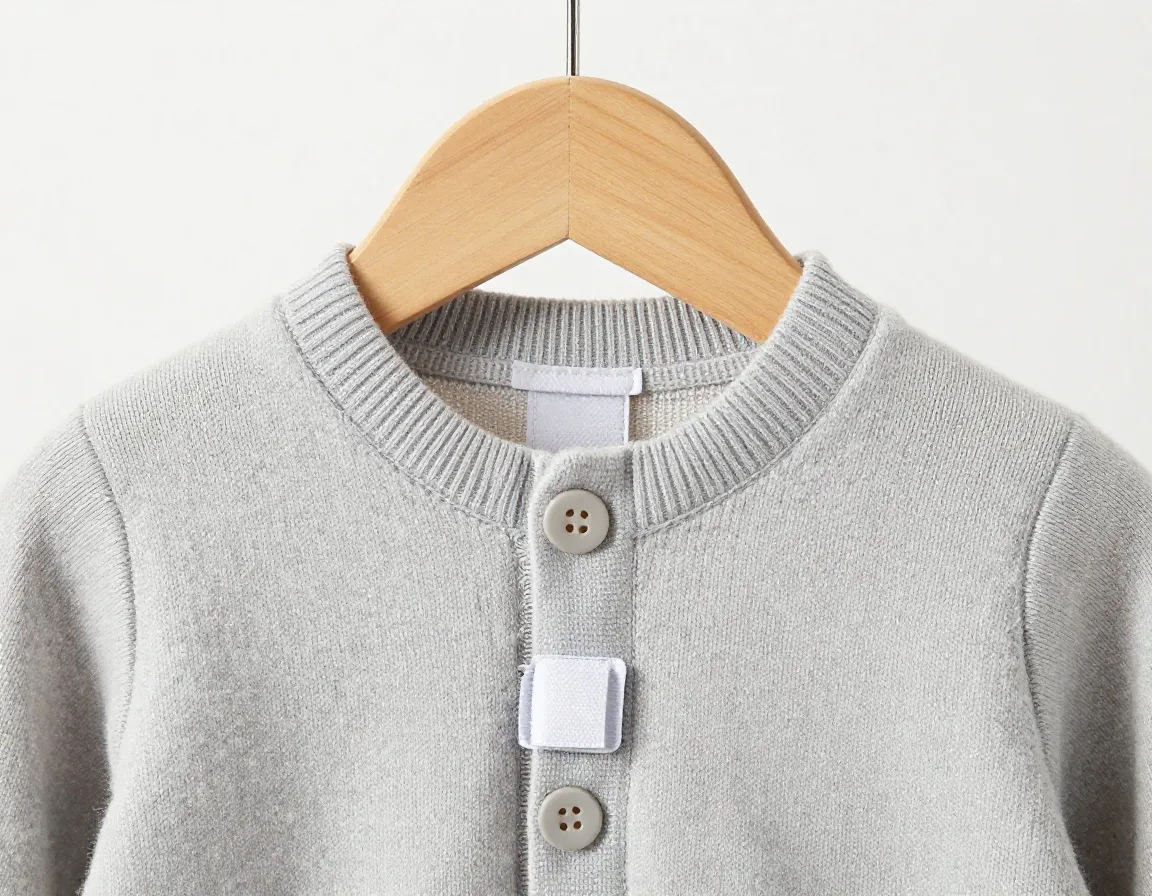 Velcro snap closure kitten sweater on a hanger