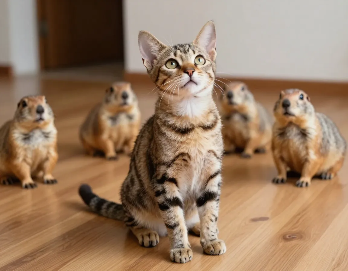 Munchkin kitten with short legs sitting like a prairie dog