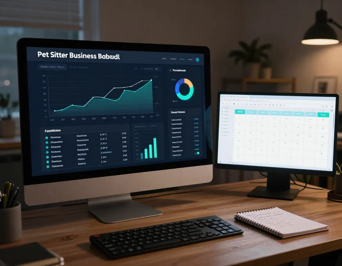 Pet sitter business dashboard with analytics graphs and client list