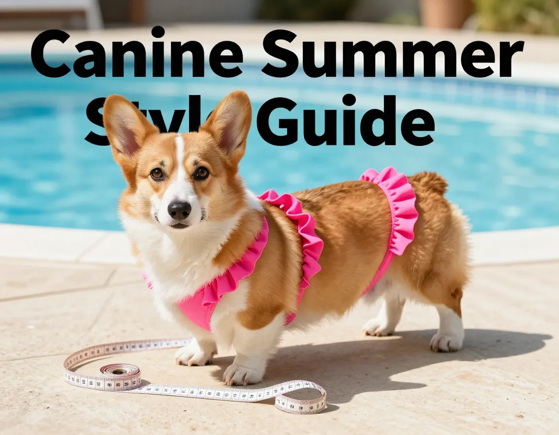 Corgi pink bikini pool deck measuring tape summer style guide