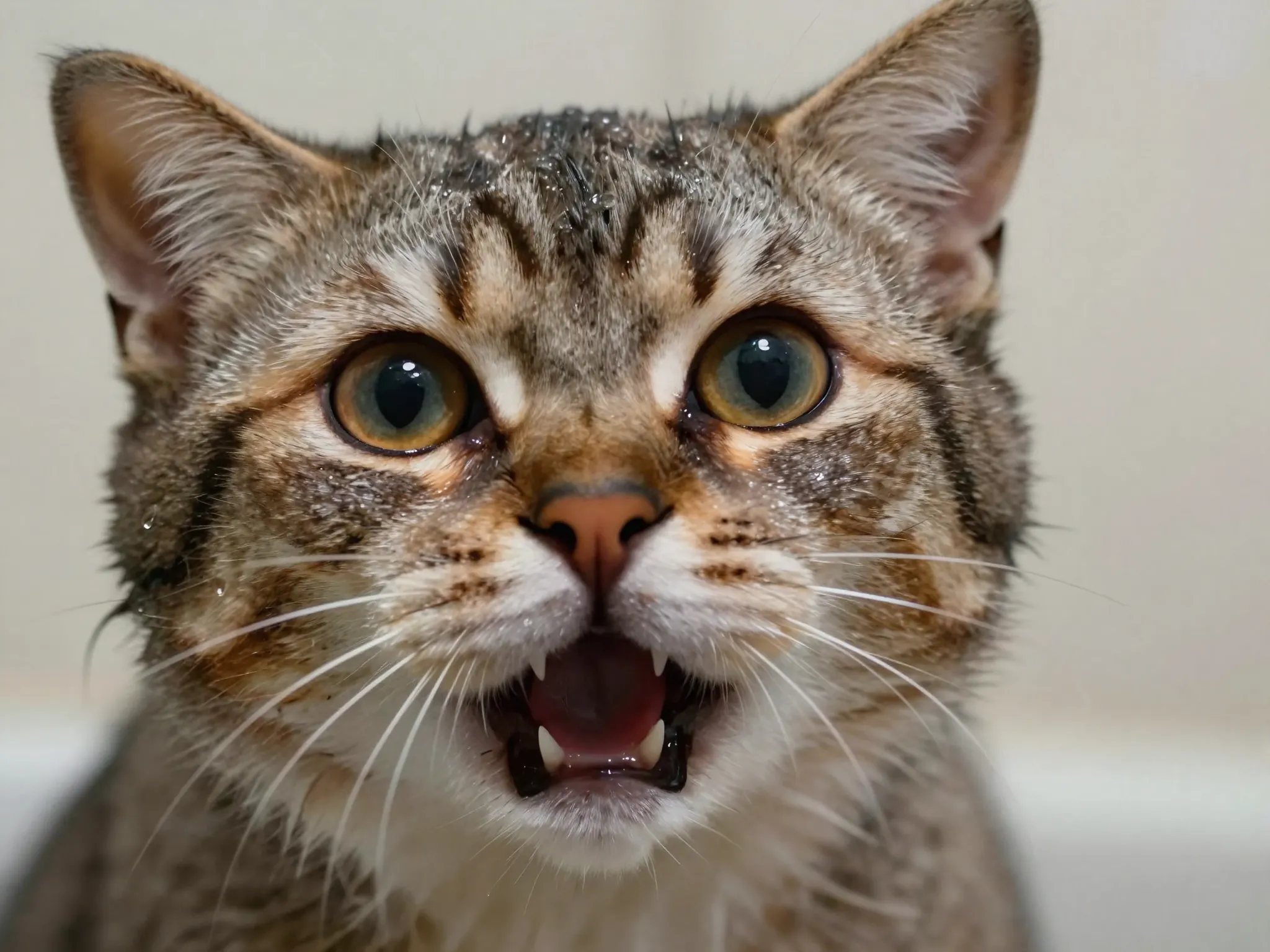 Cat reacting to bath time with exaggerated betrayal expression