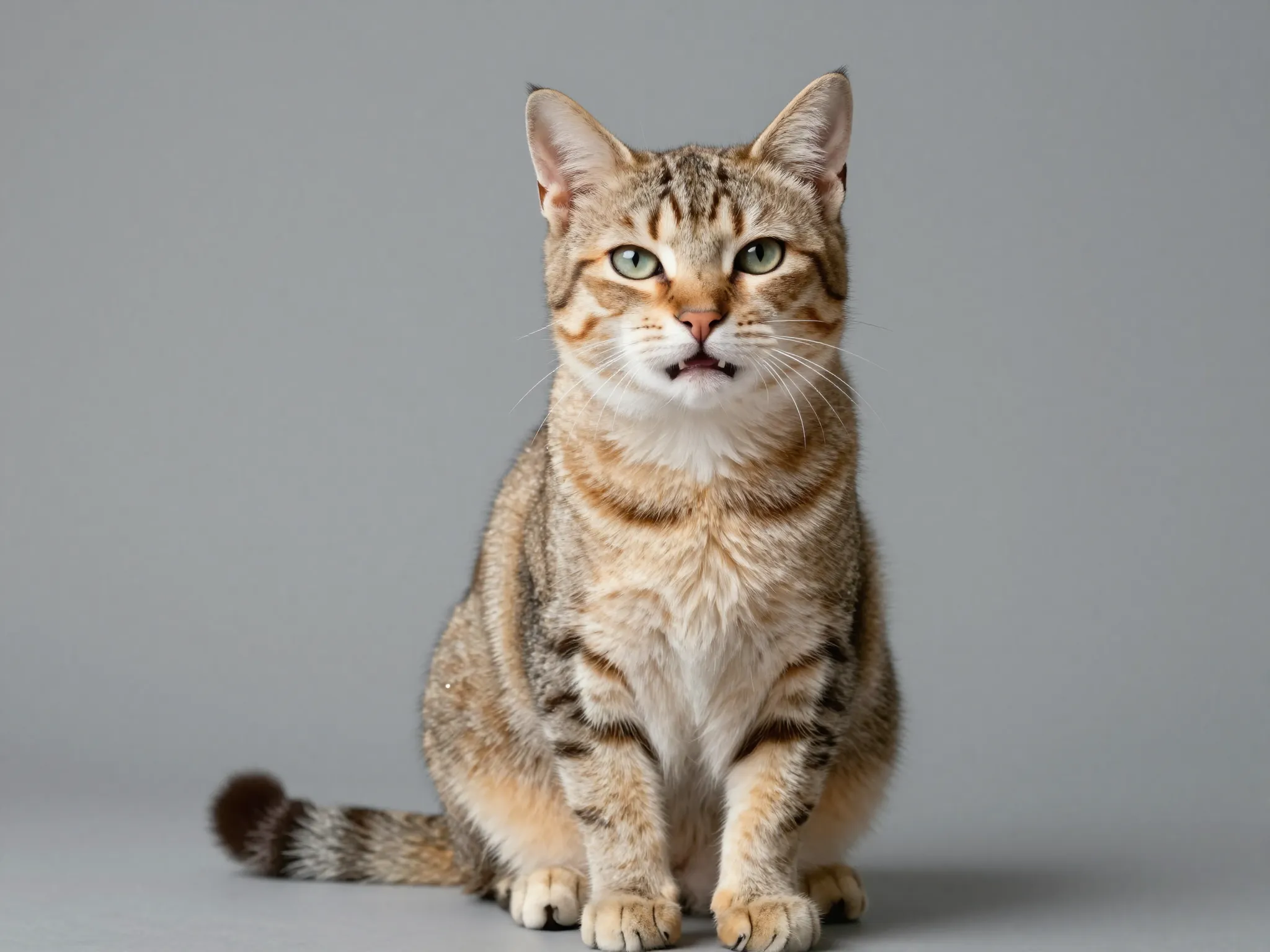 Cat posing perfectly with a camera aware smile and wink