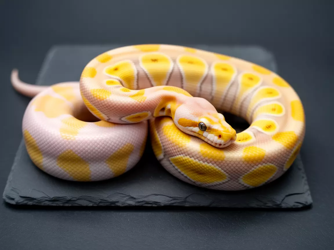 Close up mature coral glow banana ball python peachy pink yellow banding