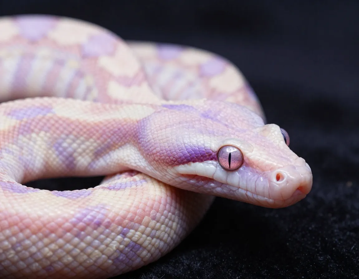 Lavender albino ball python pinkish purple base color light eyes