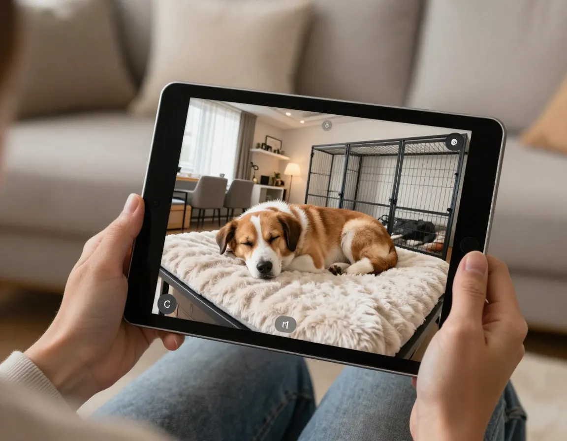 Technology integrated monitoring webcam tablet view pet suite