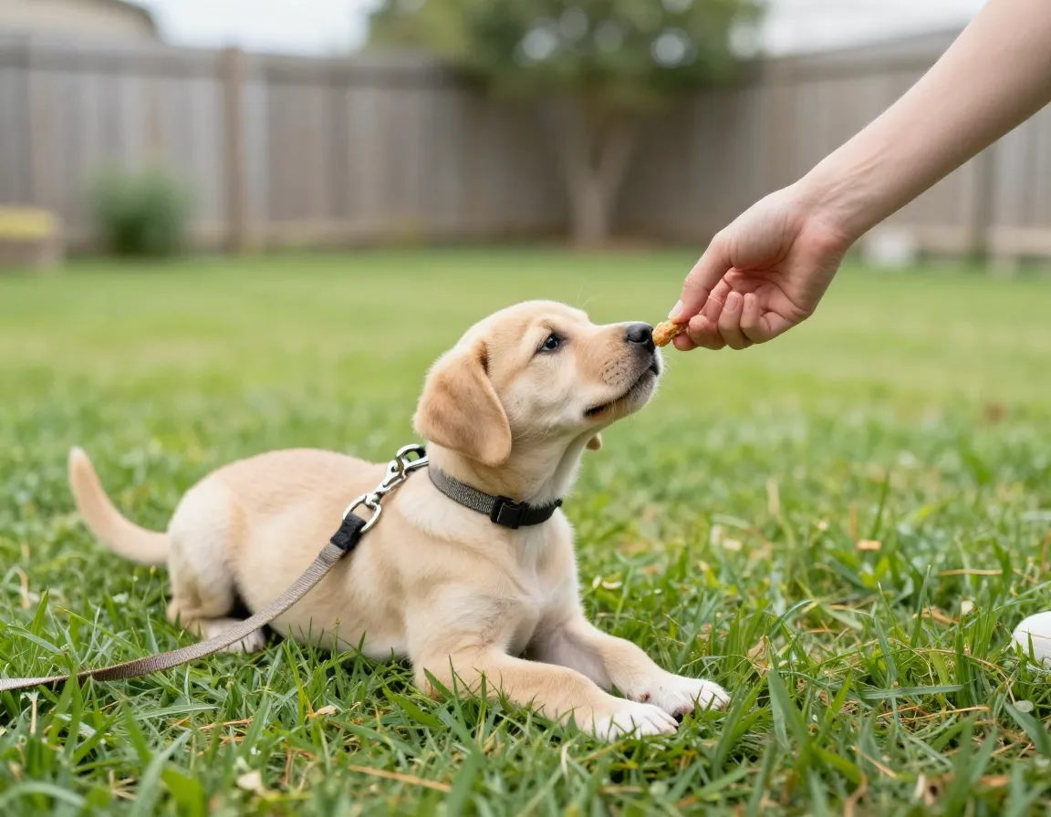 Positive leash association with treat reward method