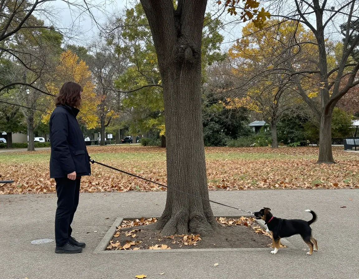 Tree technique for stopping puppy leash pulling