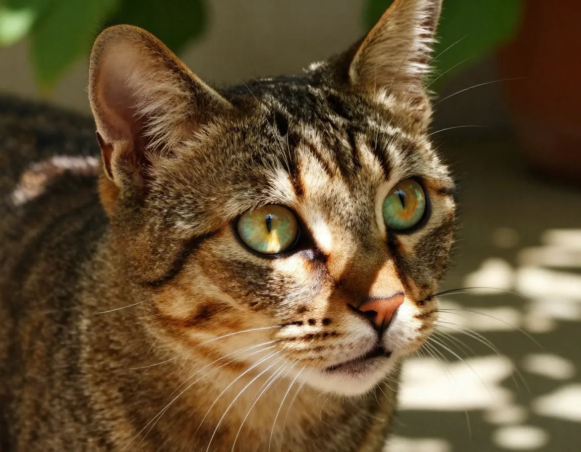Hazel eyed domestic shorthair cat sunlight chameleon color shift