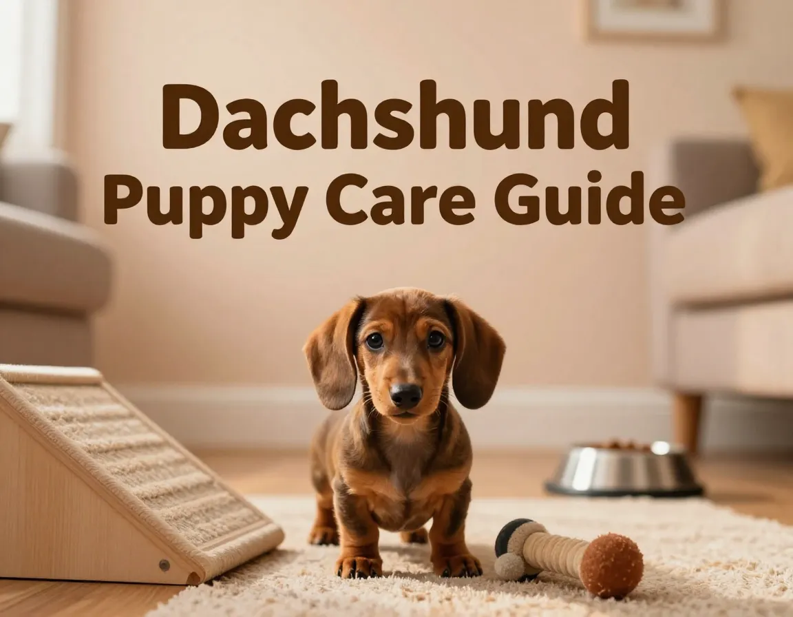 Adorable dachshund puppy learning ramp safe home environment
