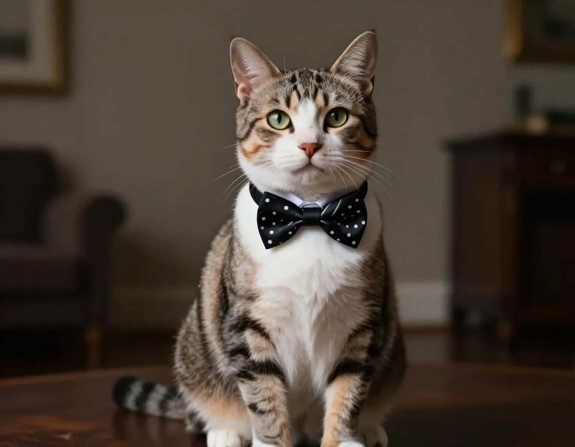 Bow tie elegance formal wear collar on a sophisticated sitting cat