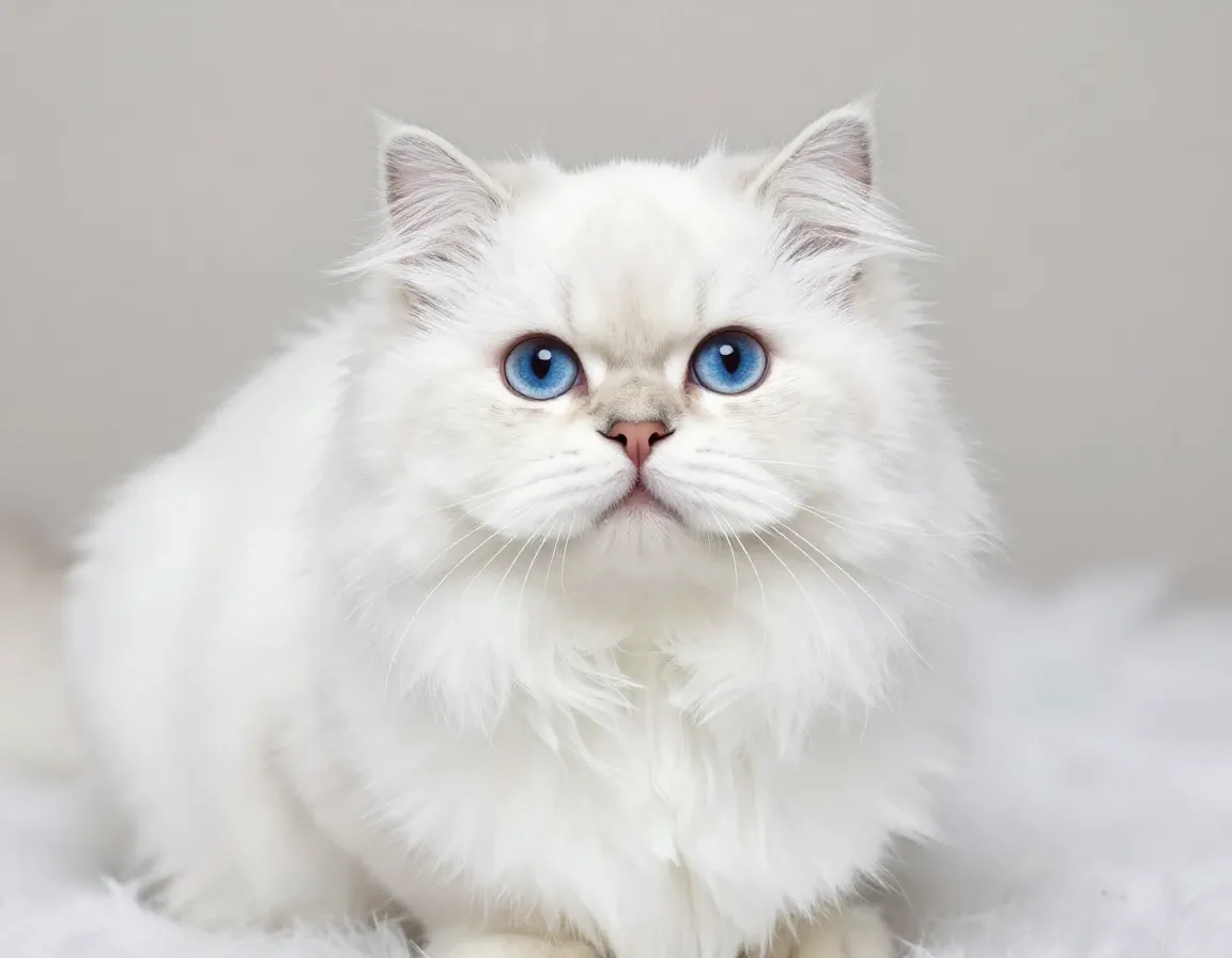 Pristine white persian cat blue eyes fluffy fur cloud