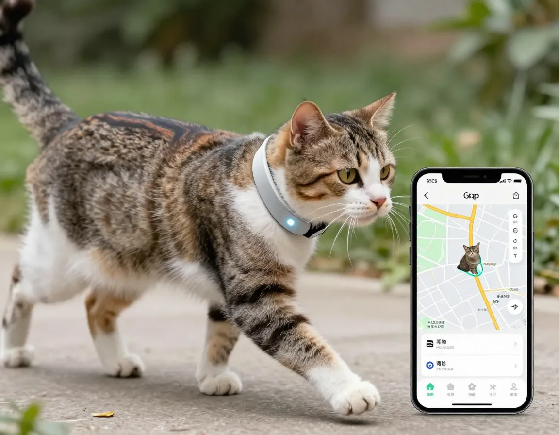 Smart tech gps enabled fashion collar on an adventurous cat