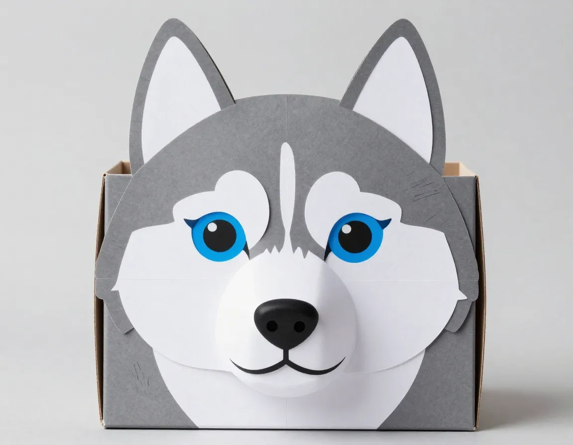 Husky valentine box with blue eyes and gray white mask