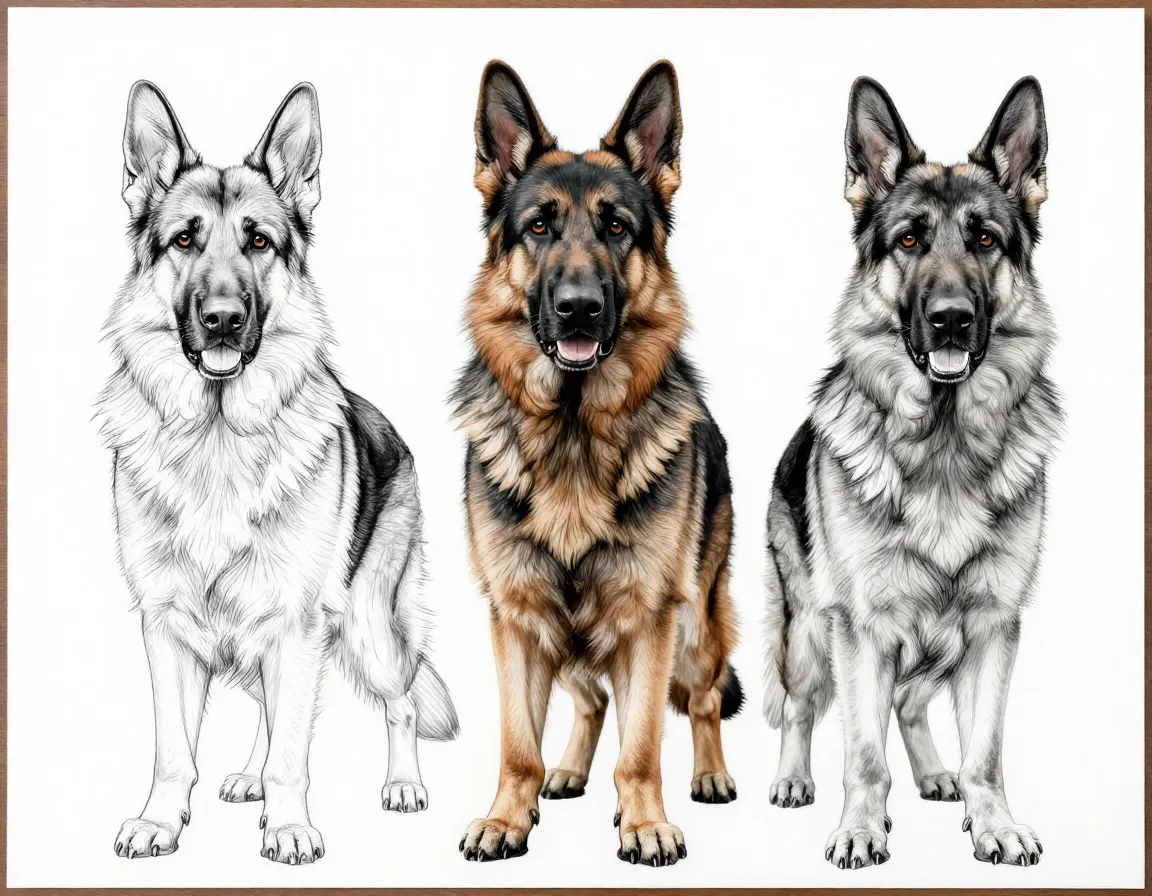 Noble german shepherd portrait on a coloring page