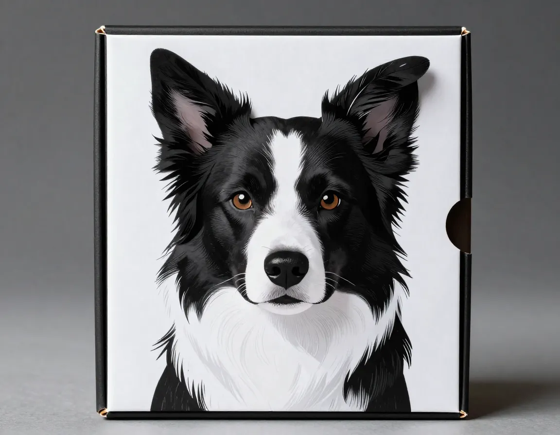 Black white border collie valentine box with feathered ears
