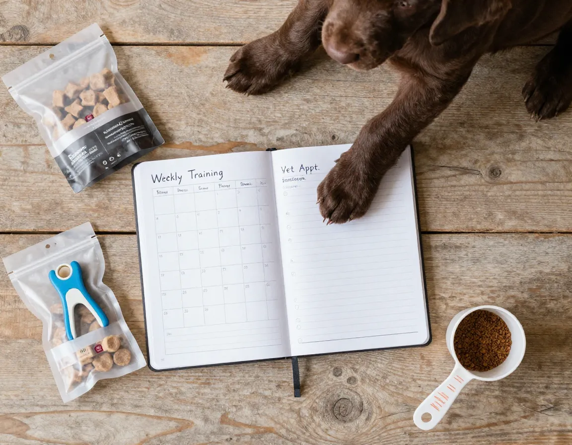 Chocolate lab puppy owner training investment time calendar notebook planner