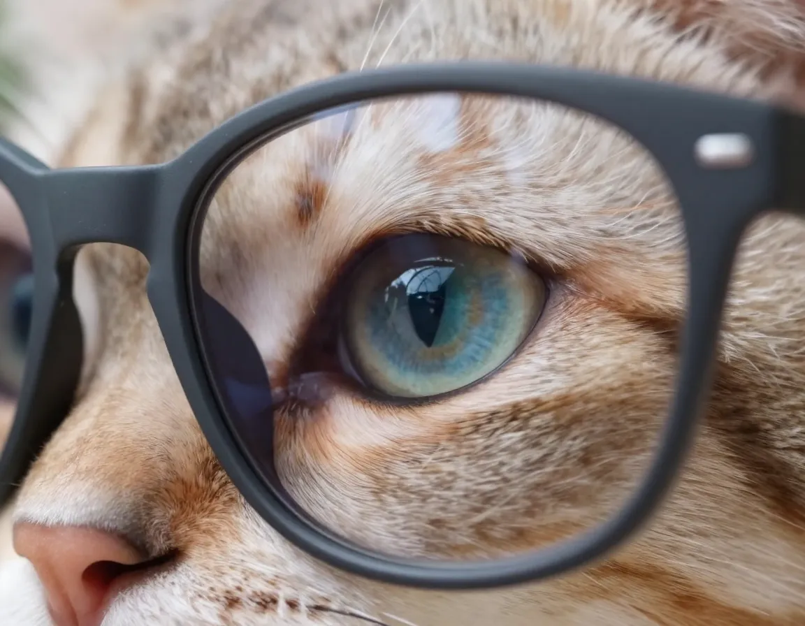 Close up of healthy cat eye protected by sunglasses lens
