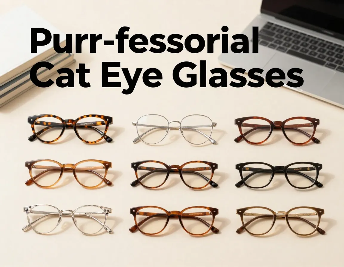 Minimalist eight cat eye glasses flat lay professional stylish desk