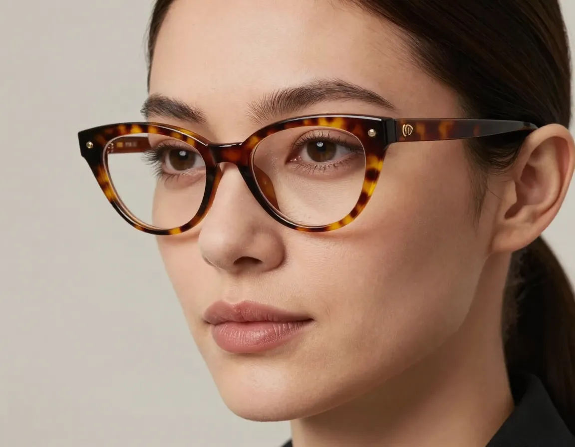 Classic tortoiseshell cat eye glasses on a professional woman