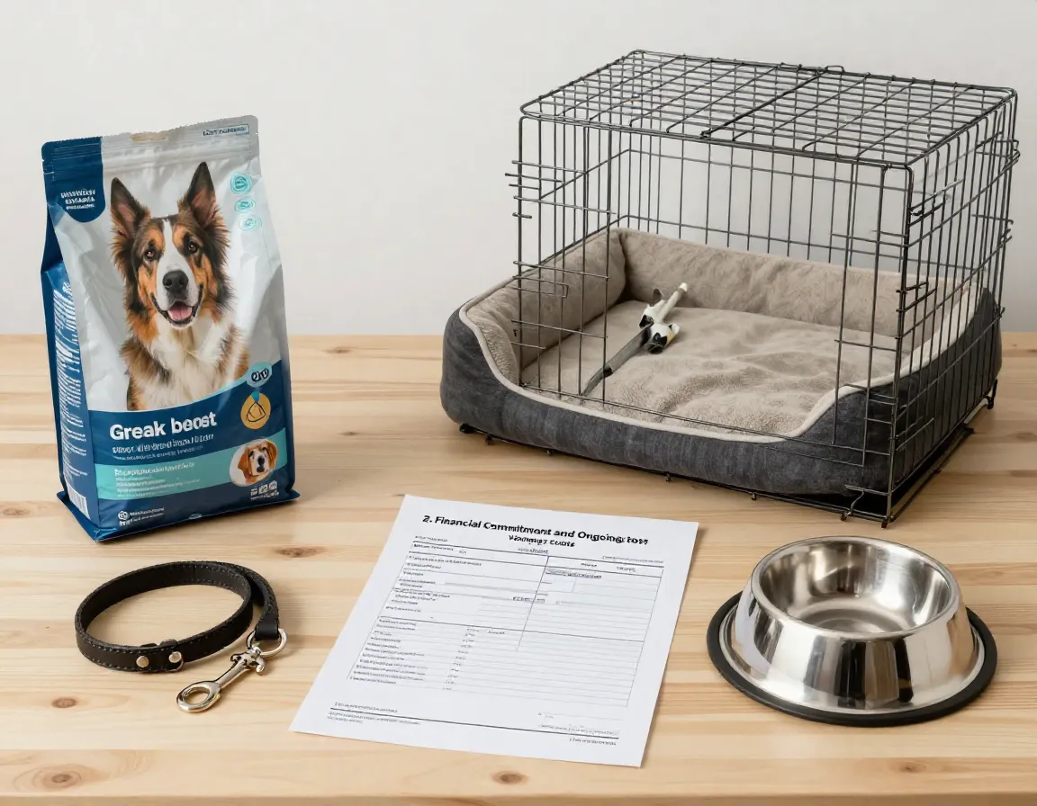 Flatlay of great dane essential supplies and vet bill