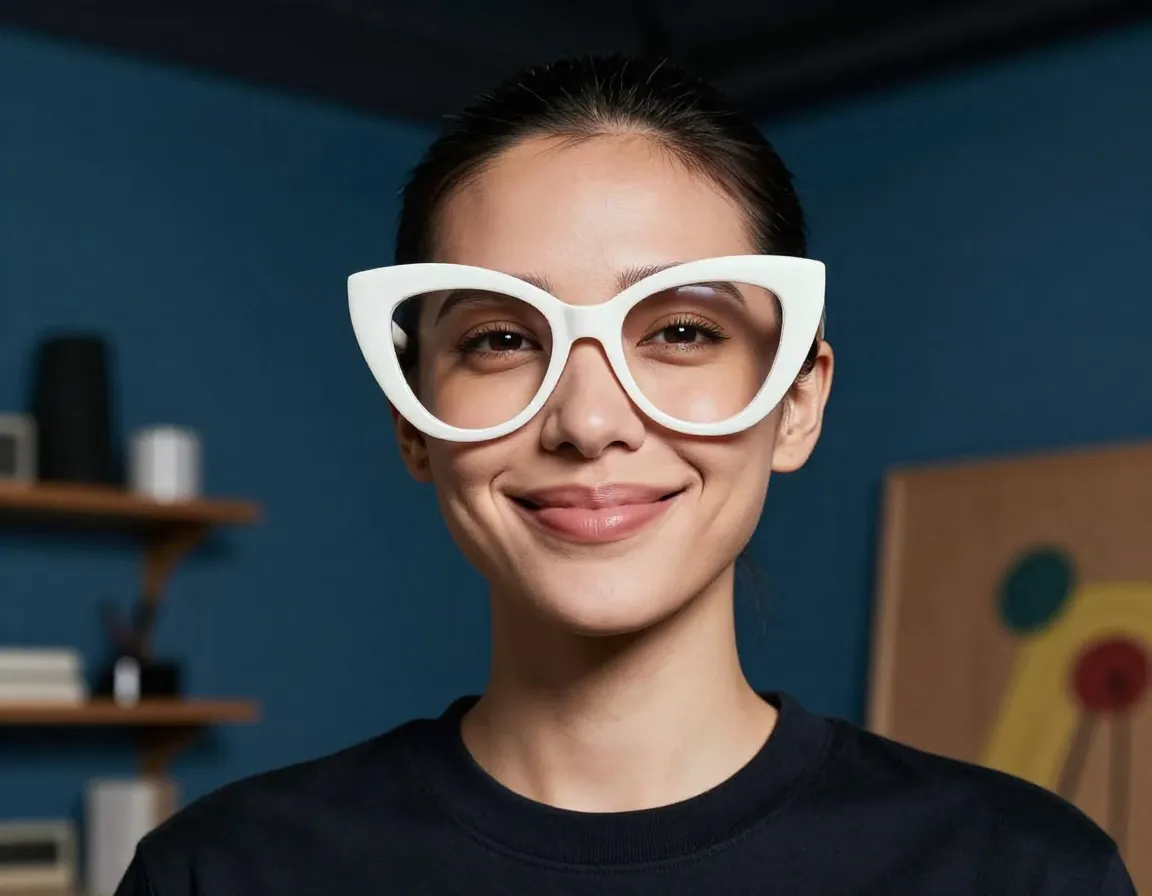 Oversized statement cat eye glasses on a creative professional