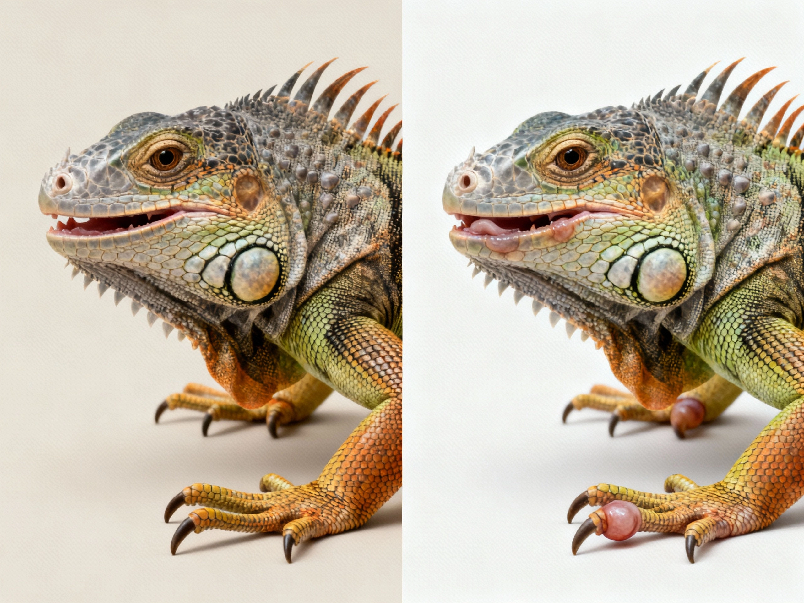 Comparison of healthy and metabolic bone diseased iguana jaws