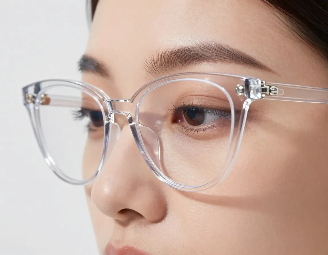 Crystal clear cat eye glasses that appear almost invisible