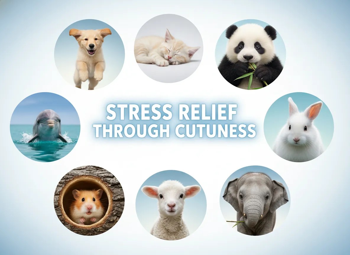 Puppy kitten panda bunny dolphin hamster lamb elephant collage