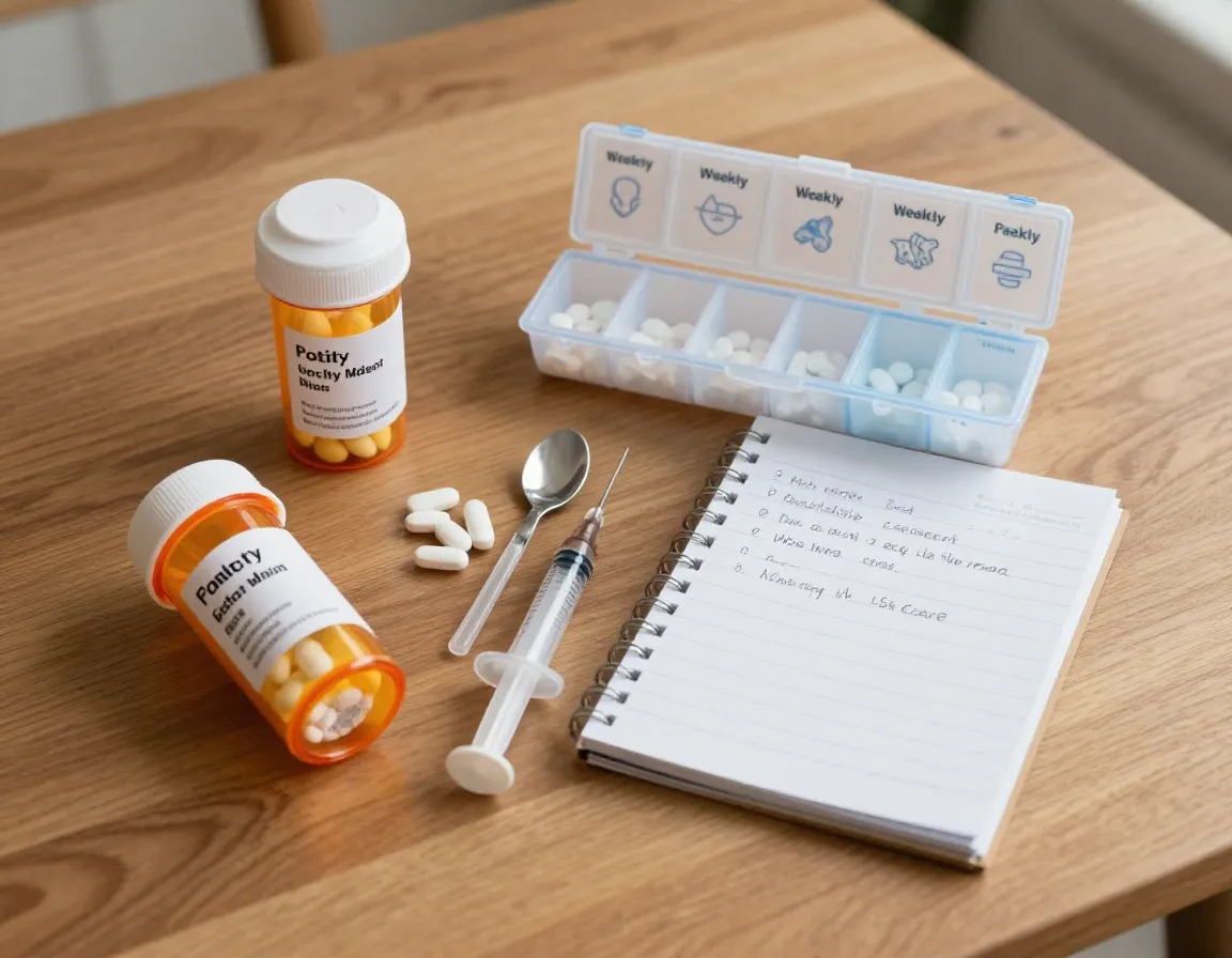 Clearly labeled pet medications and administration tools