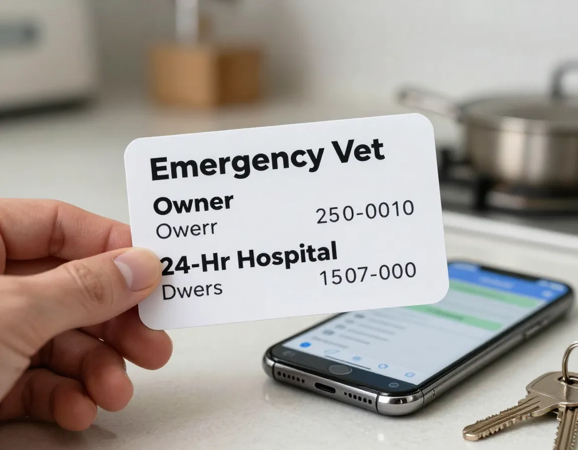 Laminated emergency contact card with veterinary details