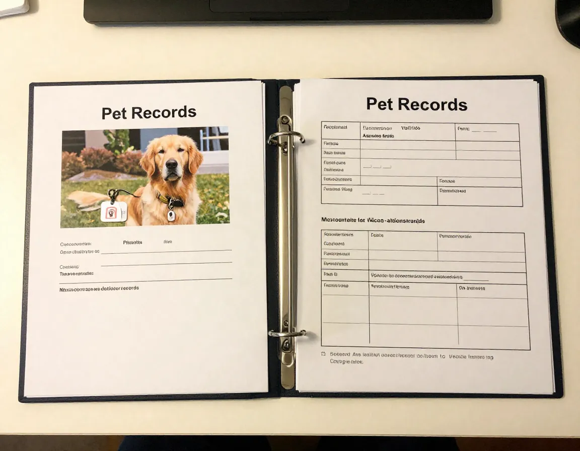 Pet identification documents and medical records folder