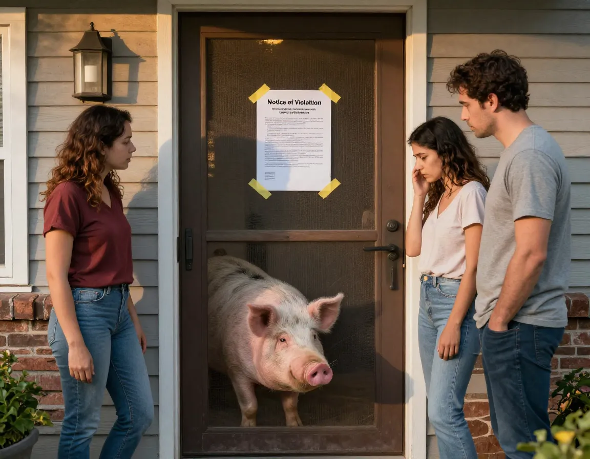 Family reads animal control violation at front door