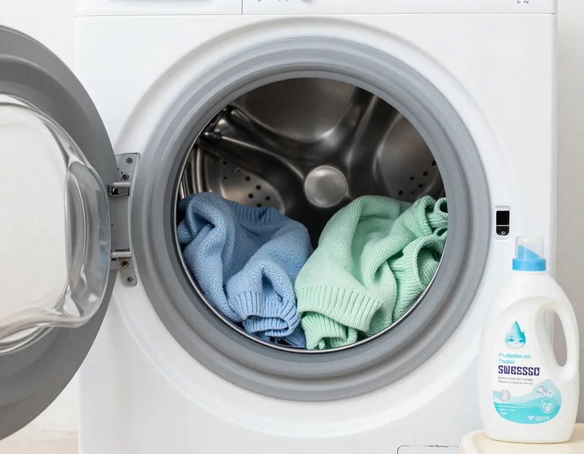 Washing machine with hypoallergenic detergent and cat sweaters