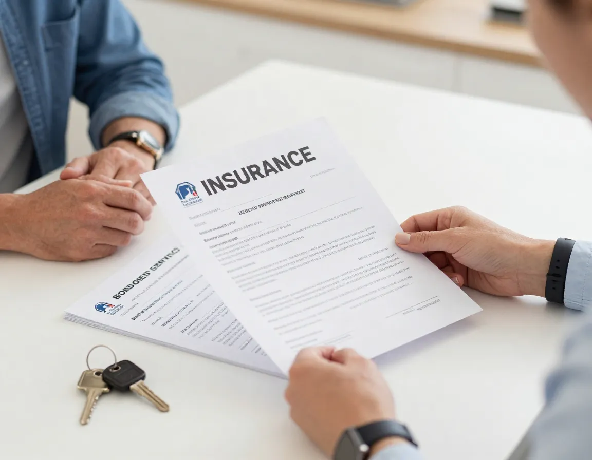 Professional pet sitter presenting insurance documents to homeowner