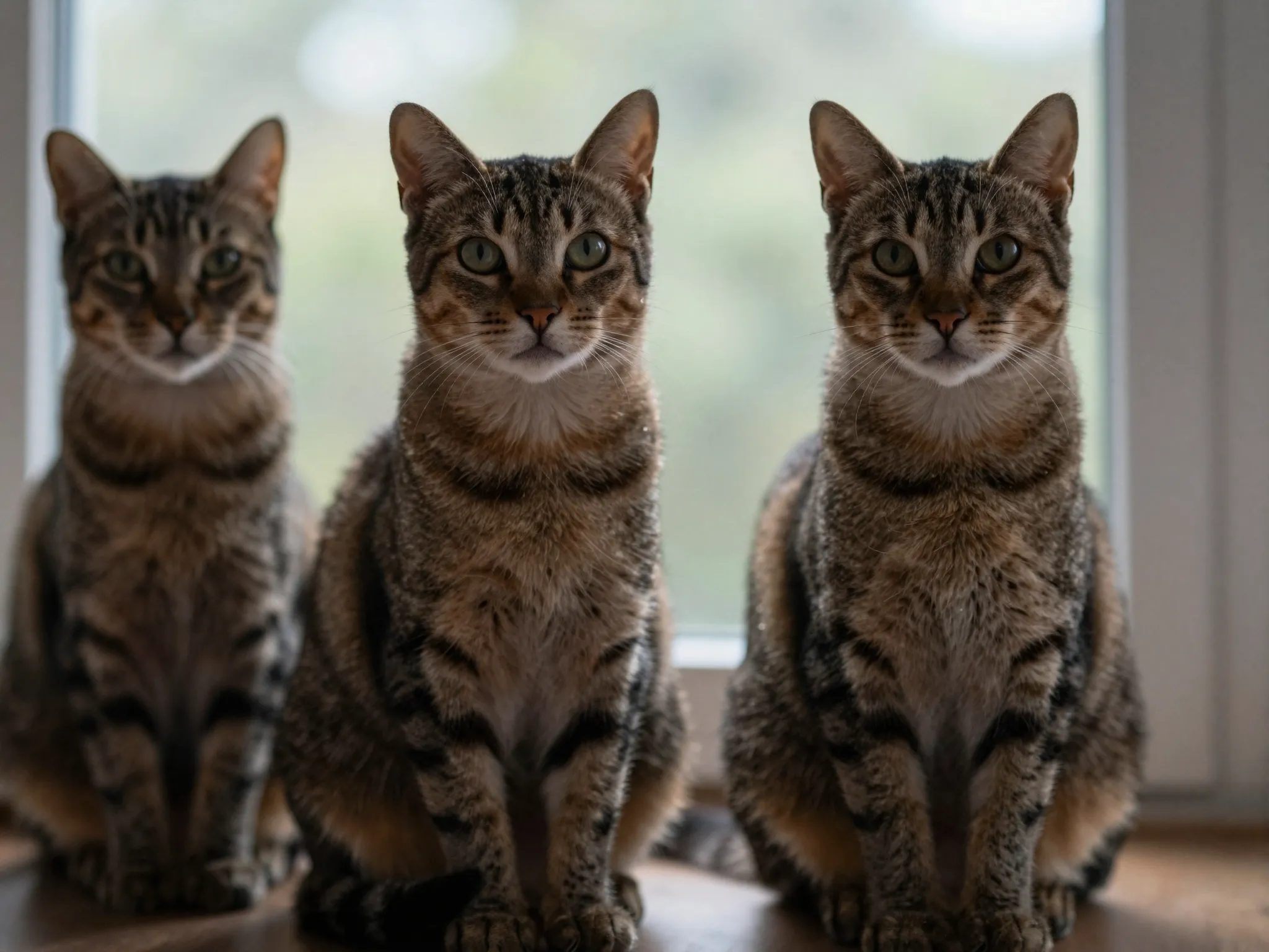 Cat sitting perfectly still staring contemplatively into distance