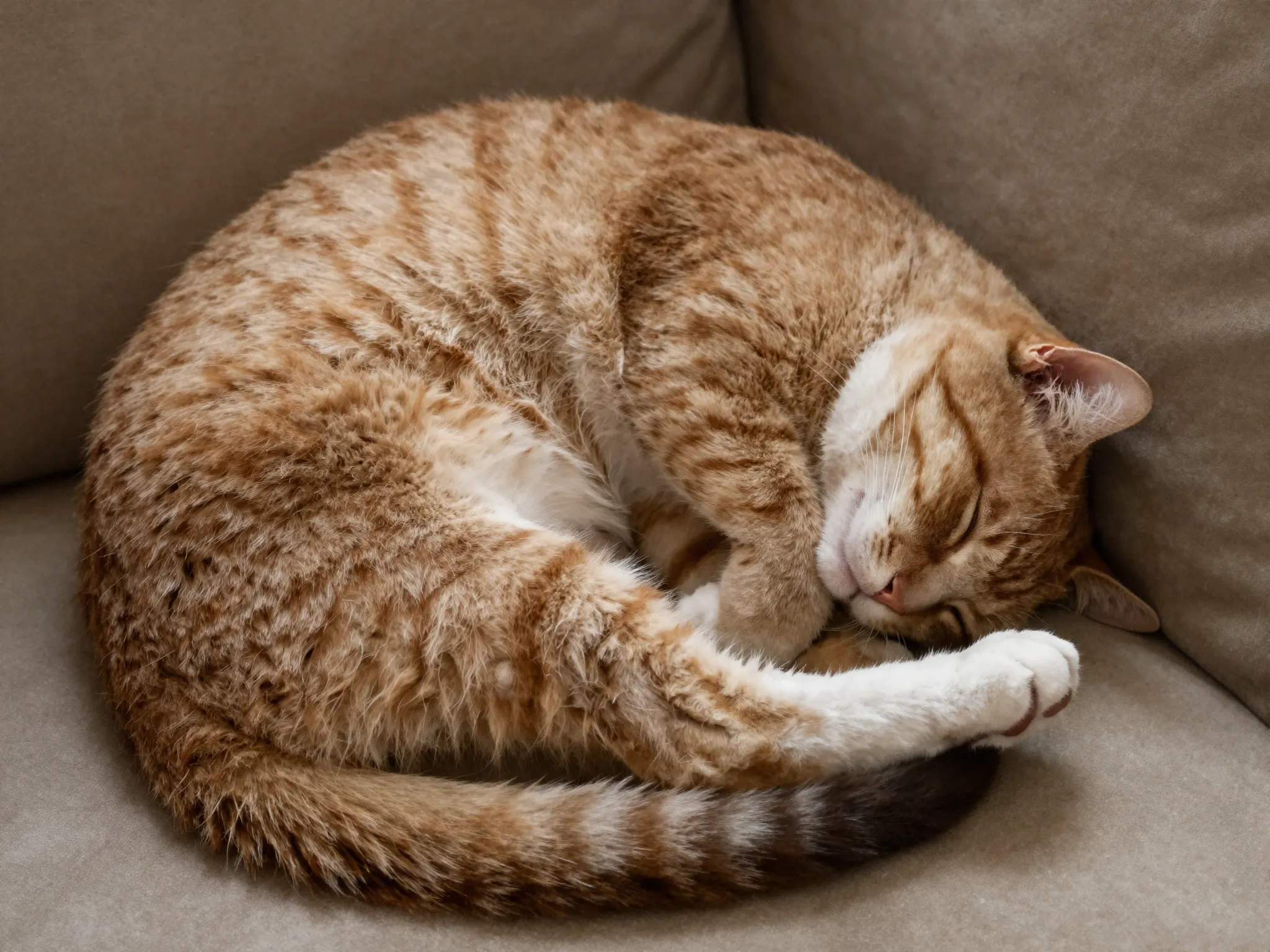 Cat contorted into an impossibly flexible yoga like sleeping pose